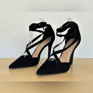 New Look Black Faux Suede Gladiator Stiletto Pumps Women's Size 8